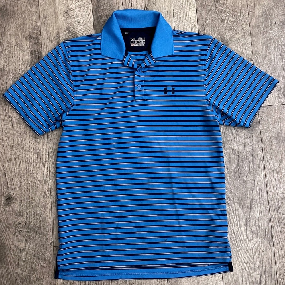 Under Armour Mens HeatGear Loose Fit Striped Polo Shirt Blue Navy Small SM